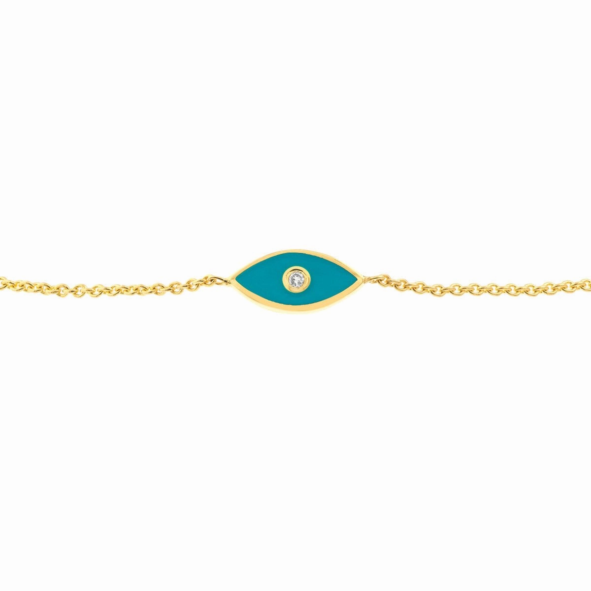 14K Yellow Gold Blue Enamel Evil Eye Bolo Bracelet