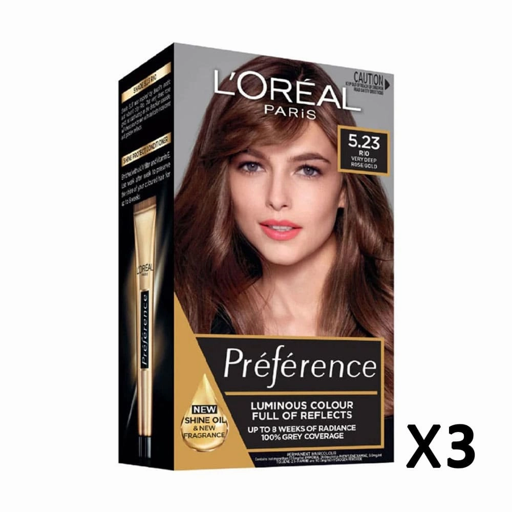 3x L'Oreal Preference Hair Color 5.23 Very Deep Rose Gold
