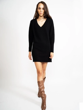 Black V-Neck Knit Dress