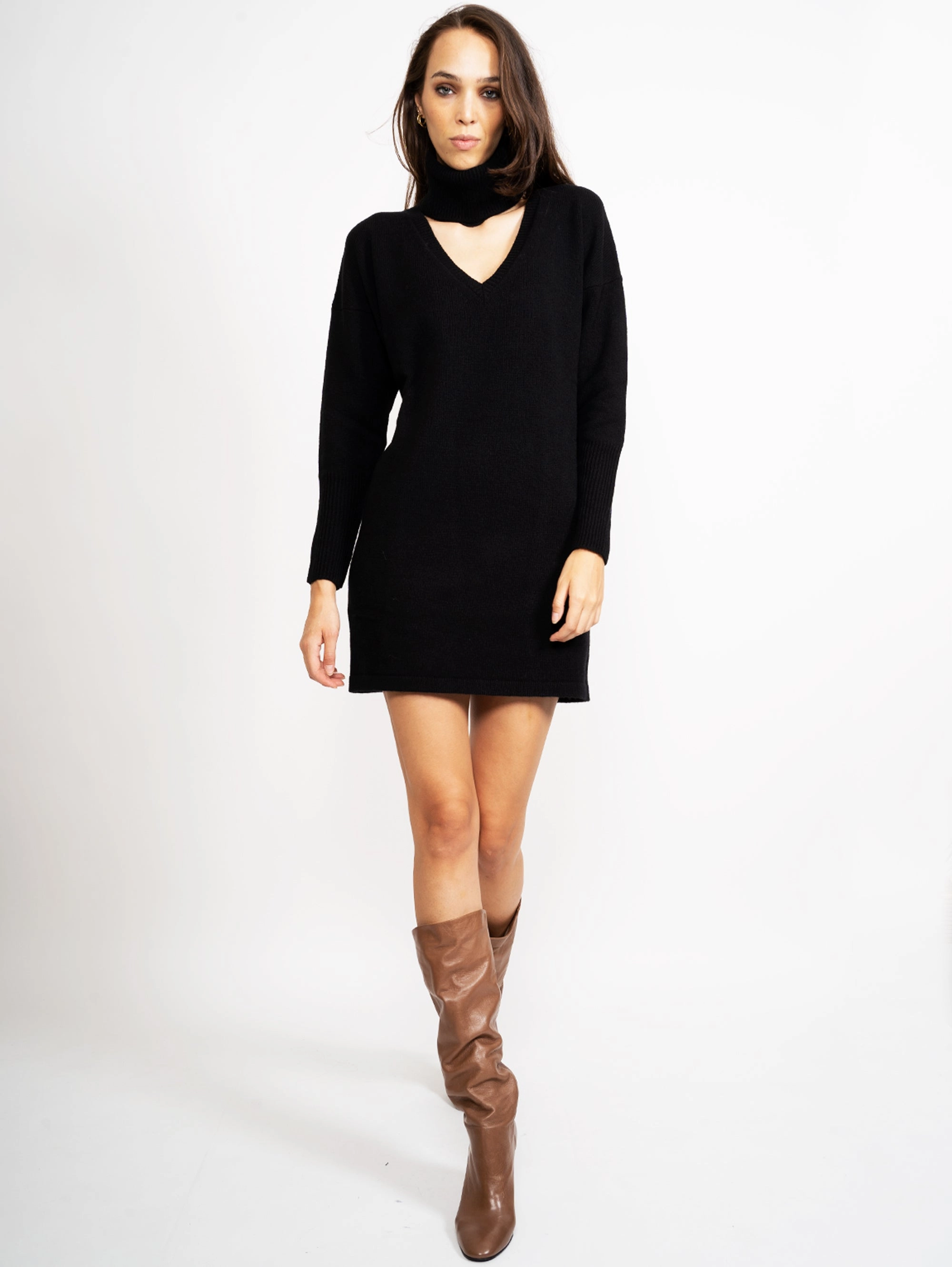 Black V-Neck Knit Dress