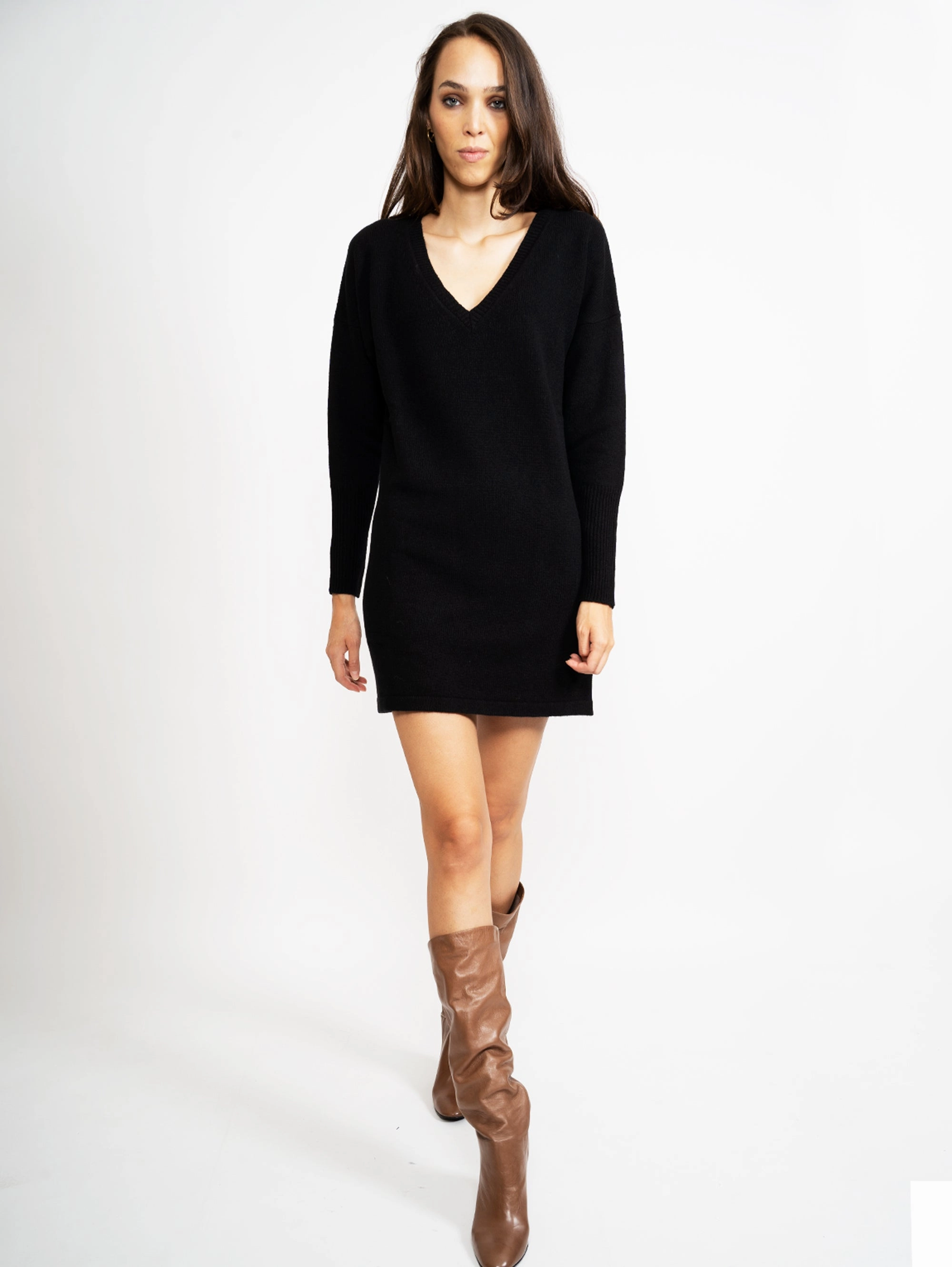 Black V-Neck Knit Dress