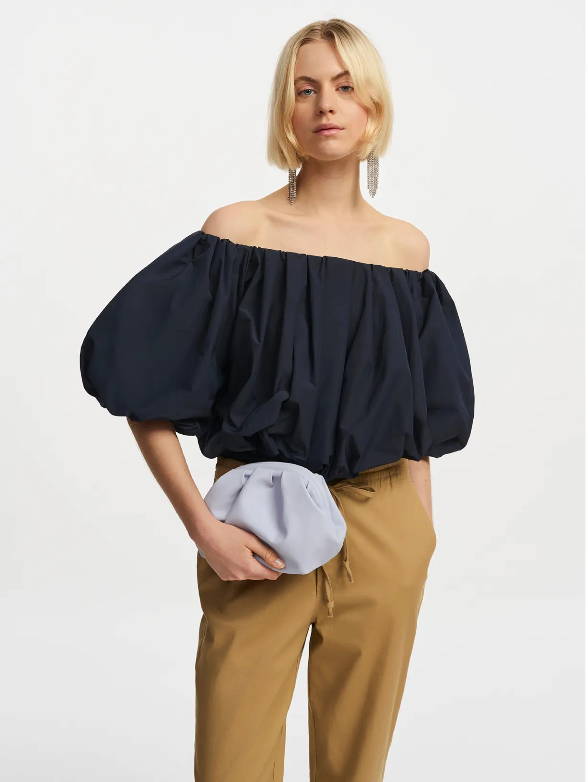 Blue Bardot Neck Bodysuit