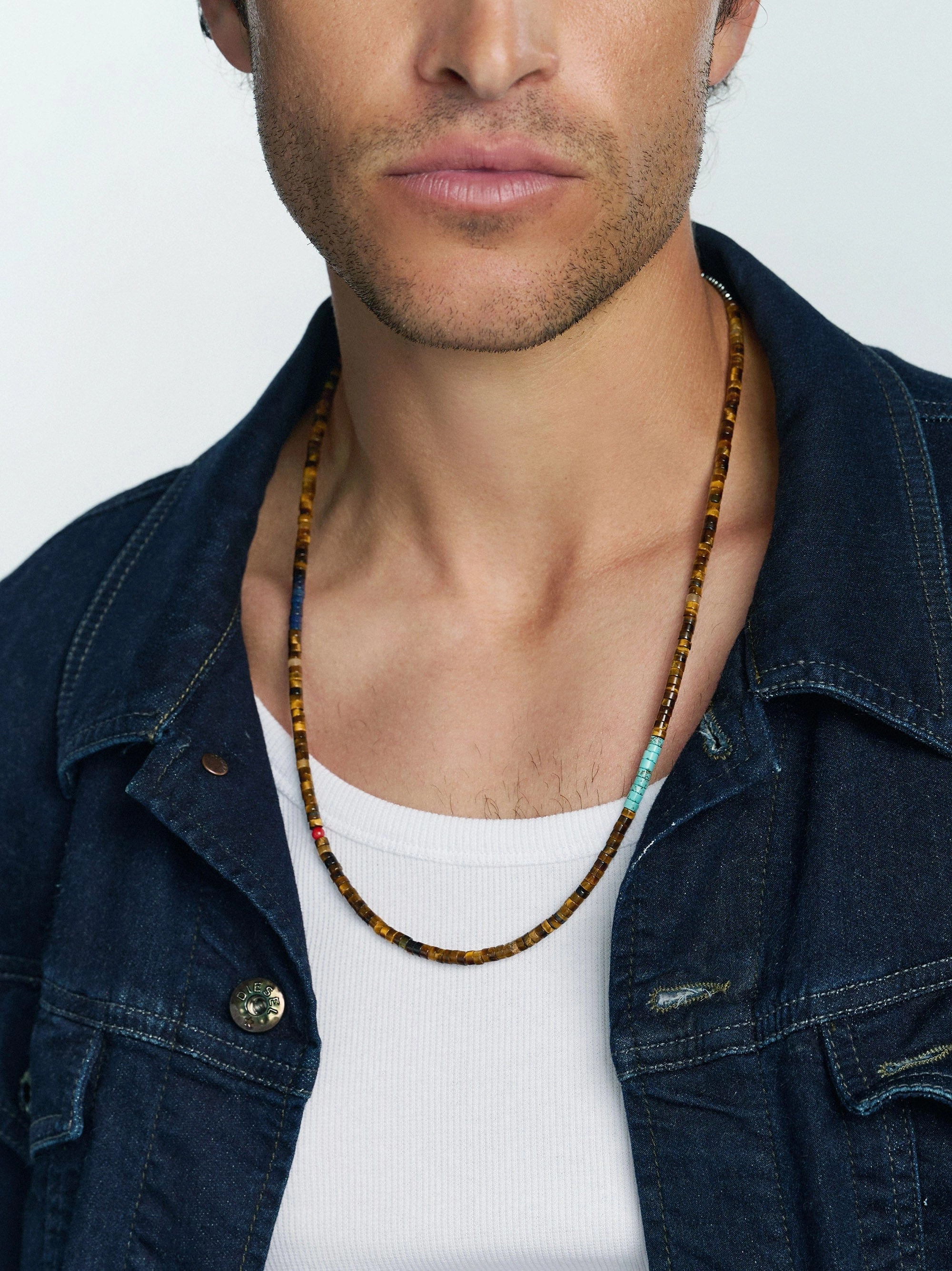 Brown Tiger Eye Heishi Necklace with Blue Lapis and Turquoise