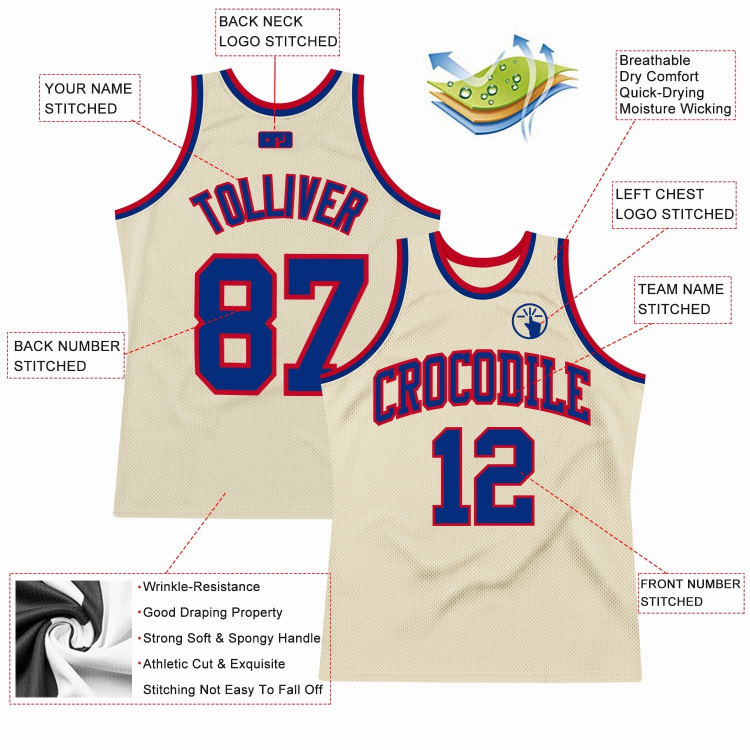 Custom Cream Royal-Red Authentic Throwback Basketball Jersey