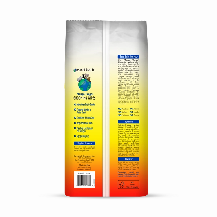 Earthbath Mango Tango Grooming Wipes for Dogs & Cats