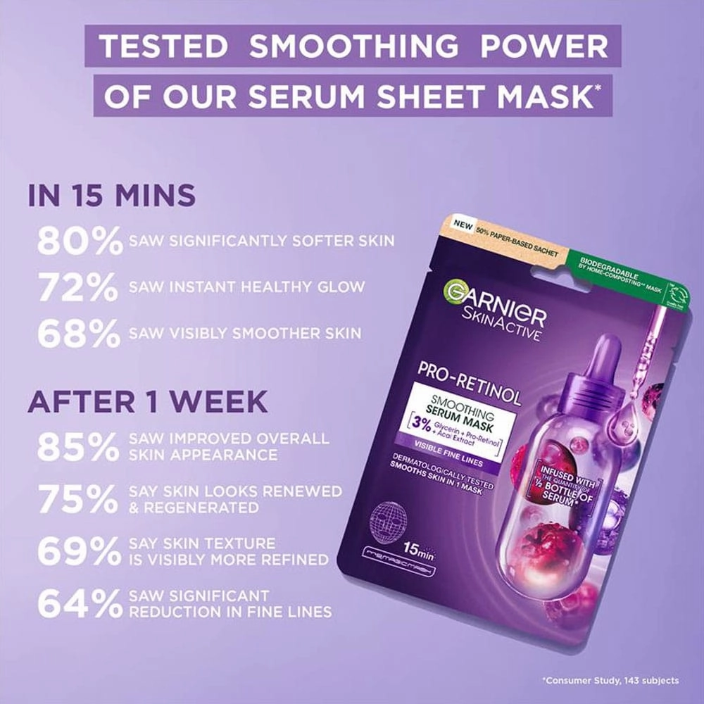 Garnier Skin Active Mask Smoothing Serum Pro Retinol Vegan Formula 22g