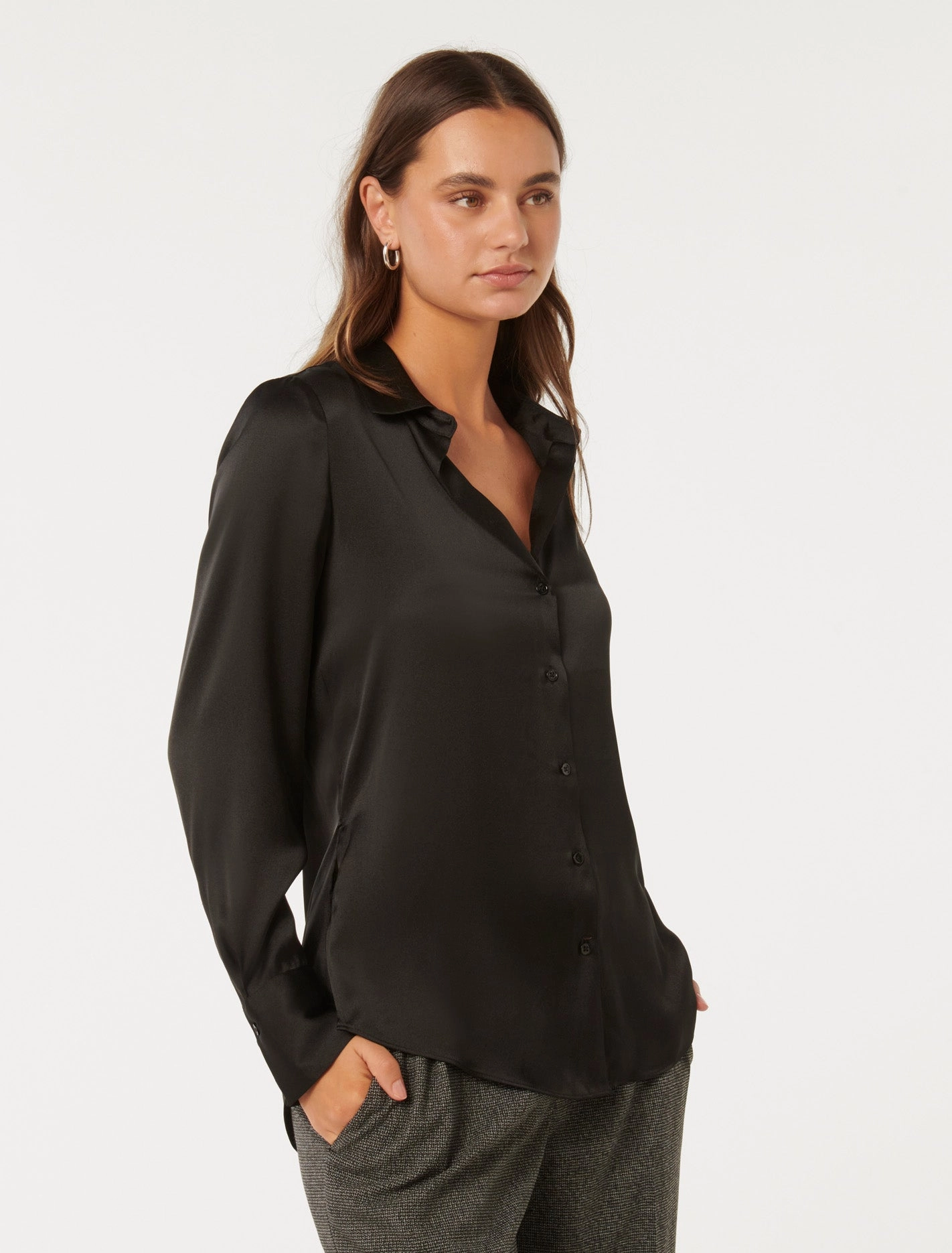 Harvey Notched Neck Satin Shirt