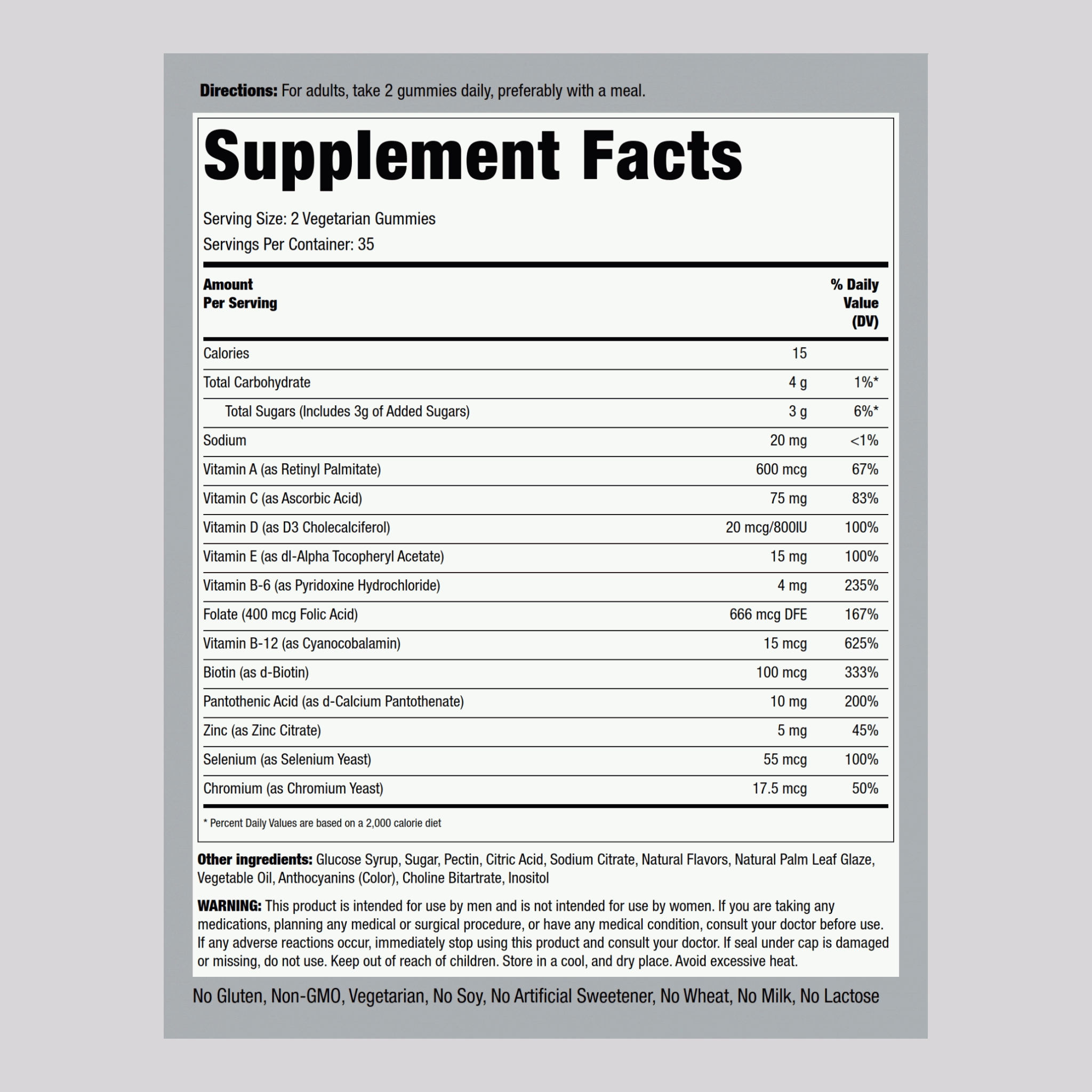 Men's Multivitamin   B-12 D3 & Zinc (Berry), 70 Vegetarian Gummies