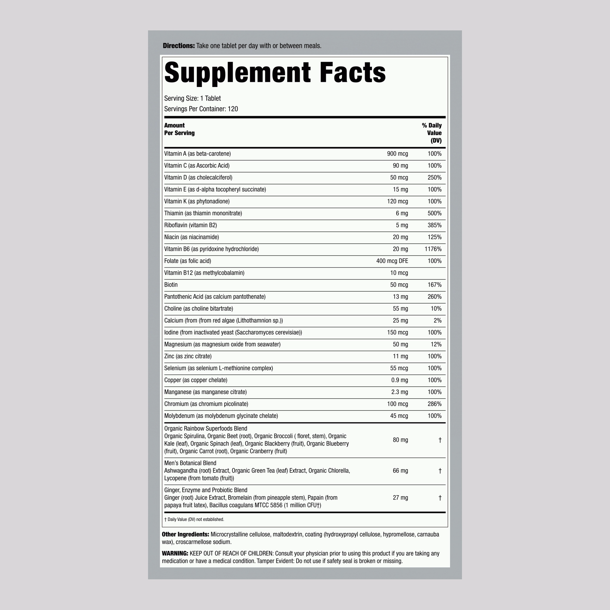 Men's One   Real Food Nutrients, 120 Vegetarian Caplets
