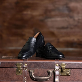 Naples Penny Loafers in Black Leather