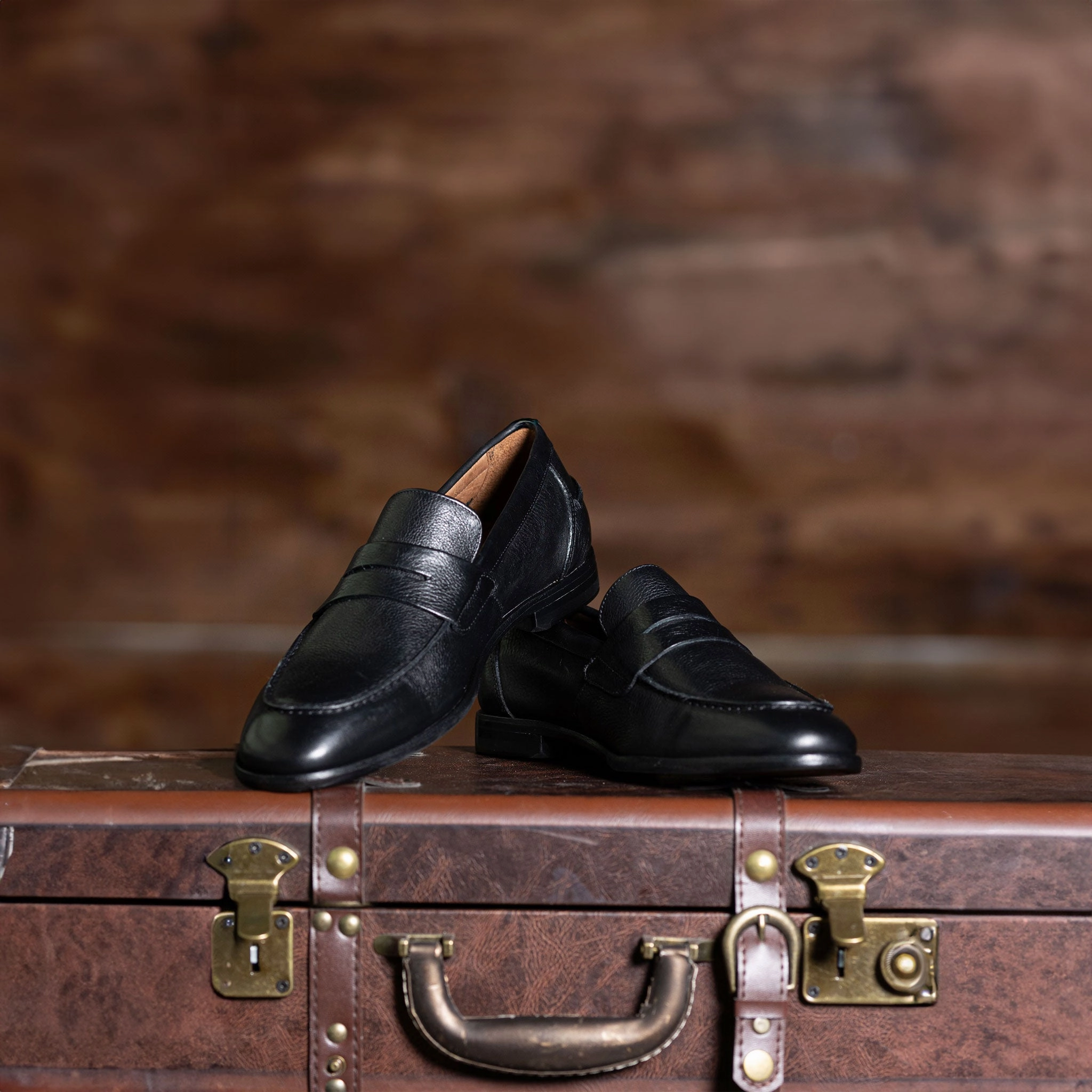 Naples Penny Loafers in Black Leather