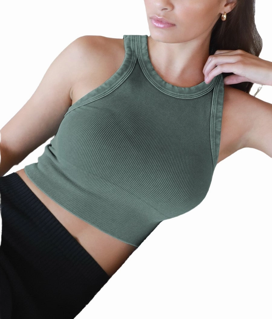 NikiBiki Vintage Ribbed High Neck Crop Top NS8261