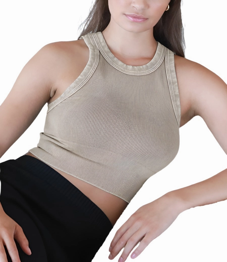 NikiBiki Vintage Ribbed High Neck Crop Top NS8261