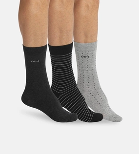 Pack of 3 pairs of men’s black and charcoal dotty & striped socks