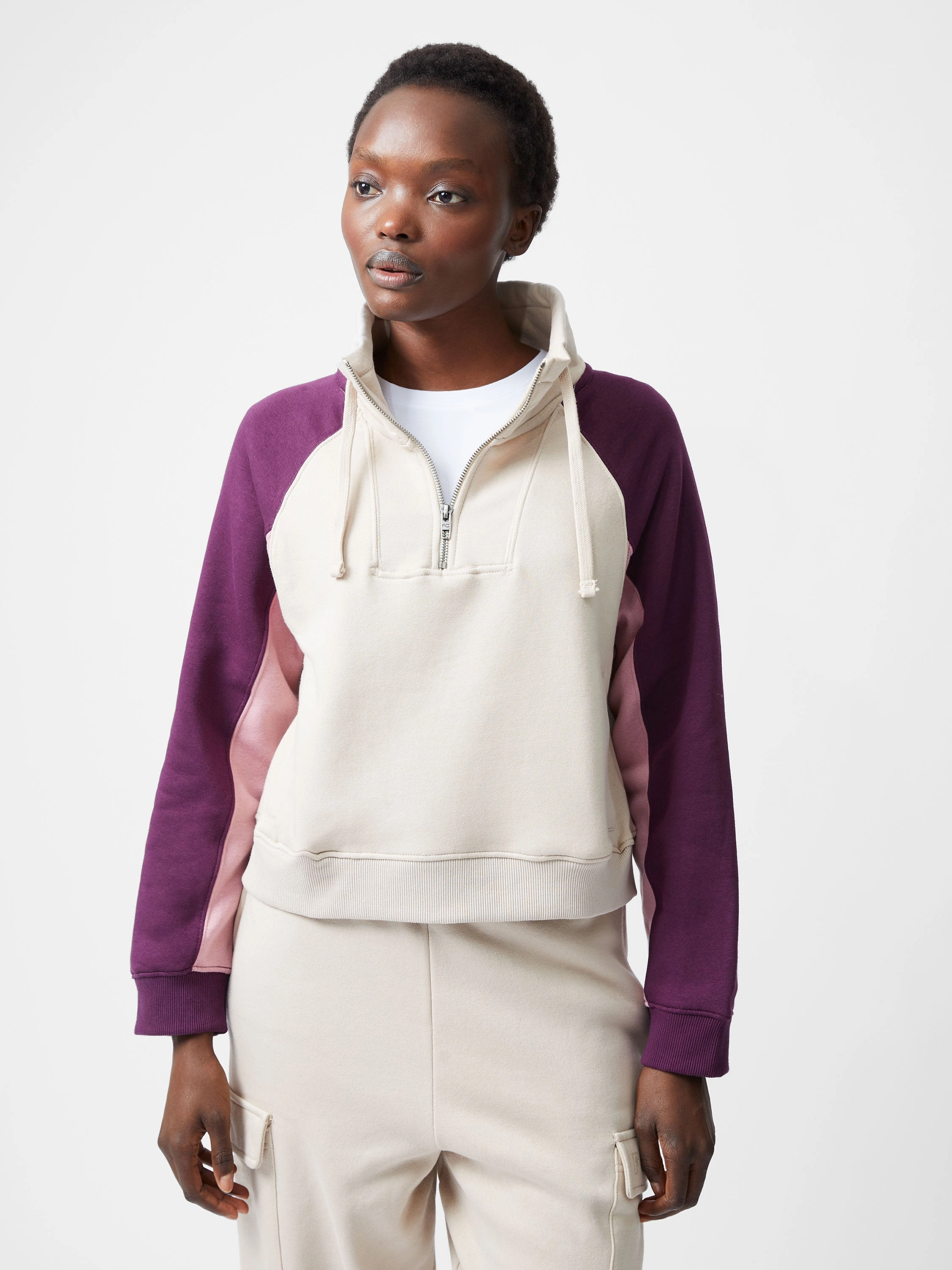 Panel Half Zip Funnel Neck Sweatshirt