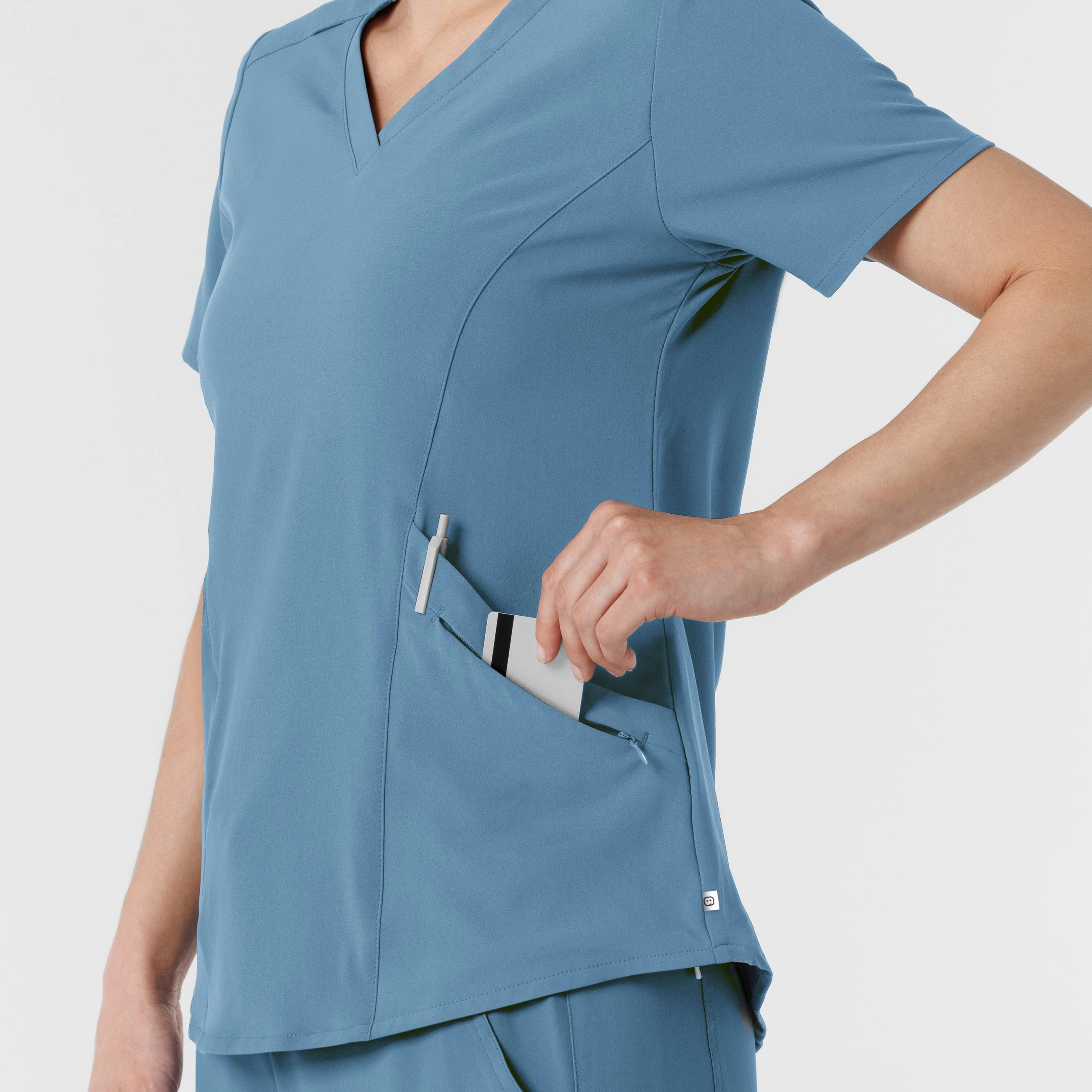 RENEW Women's V-Neck Scrub Top - Pacific Blue