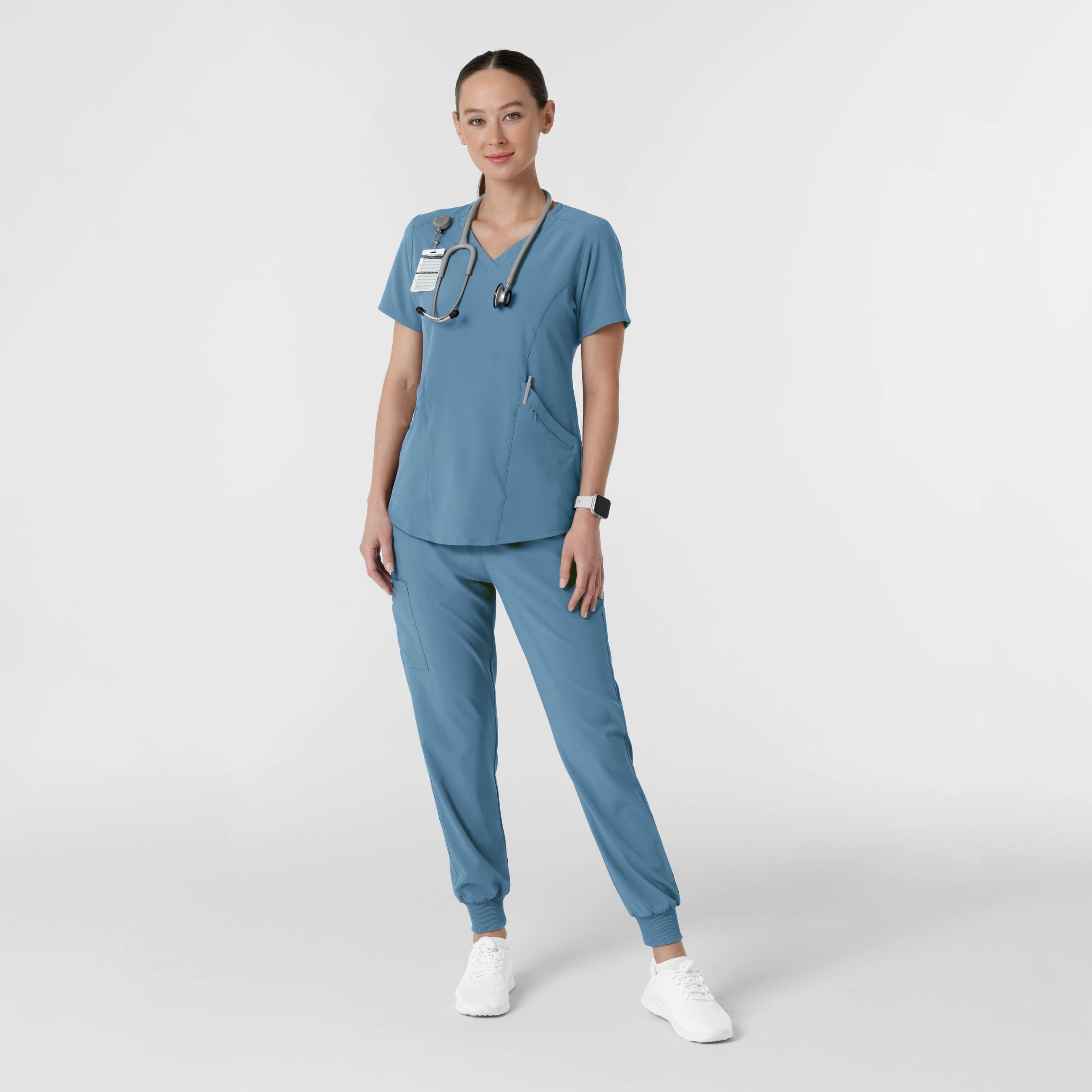 RENEW Women's V-Neck Scrub Top - Pacific Blue