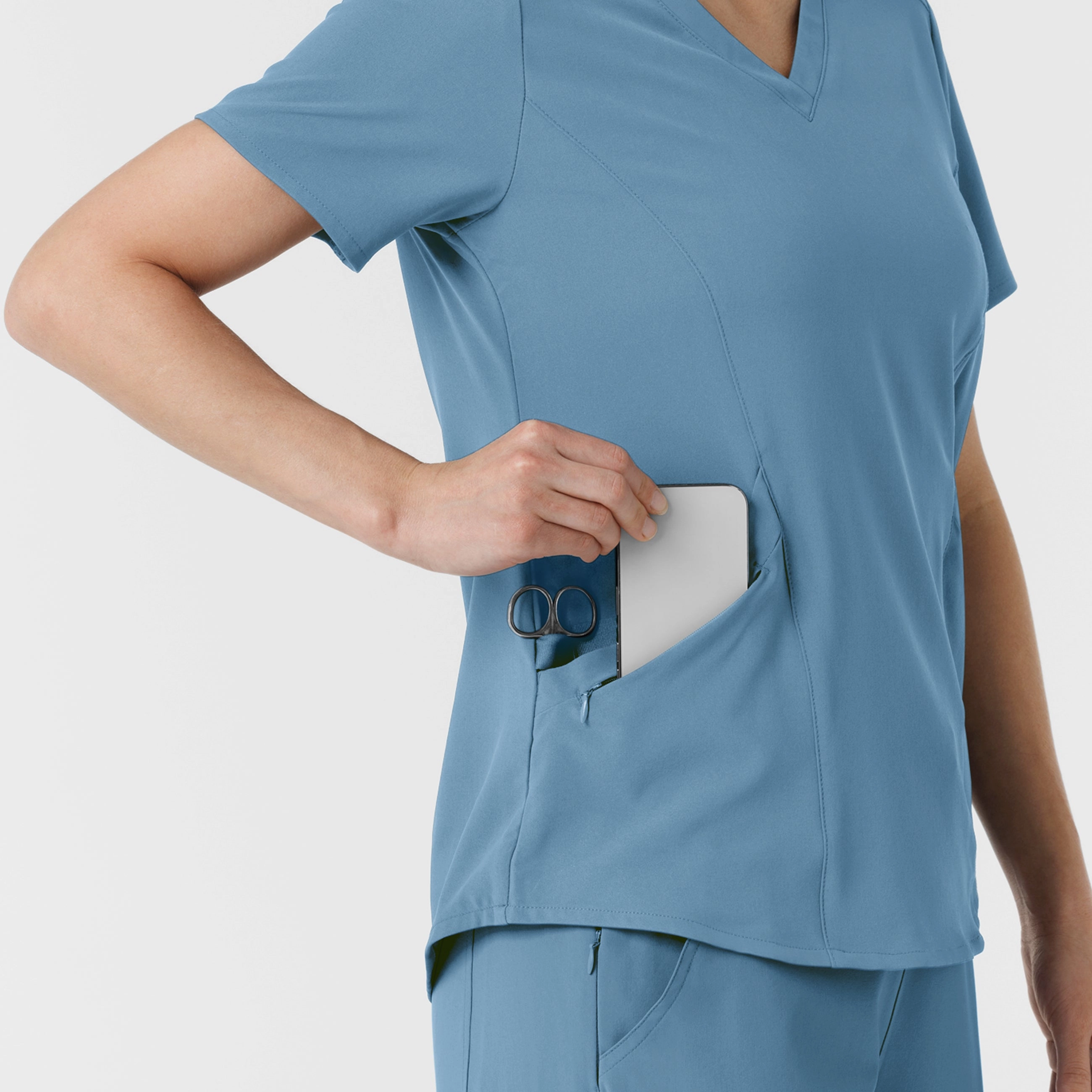 RENEW Women's V-Neck Scrub Top - Pacific Blue