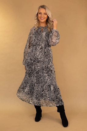 Ria Grey Animal Print Midi Dress