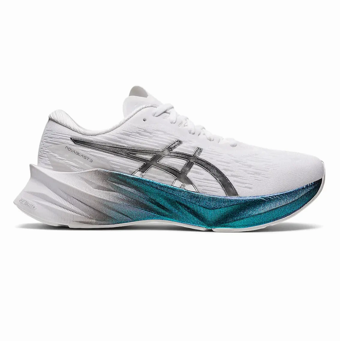 Womens ASICS Novablast 3 Platinum - White/ Pure Silver